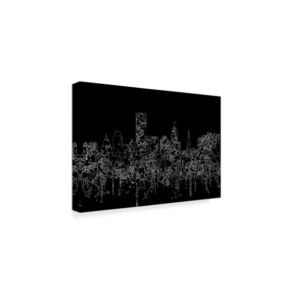 Marlene Watson 'Providence Rhode Island Skyline White Line' Canvas Art,12x19